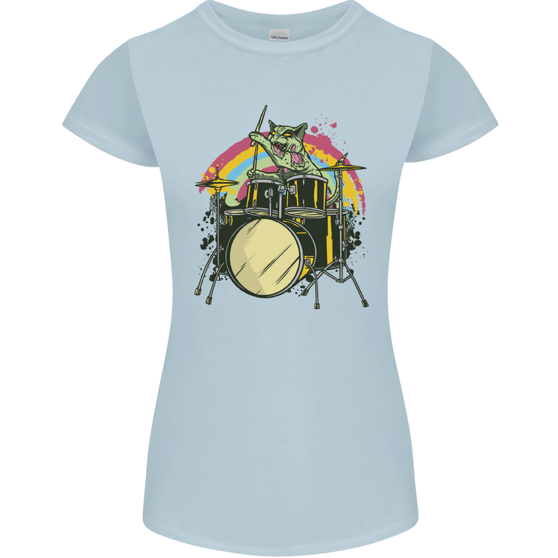 Zombie Cat Drummer Womens Petite Cut T-Shirt Light Blue