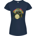 Zombie Cat Drummer Womens Petite Cut T-Shirt Navy Blue