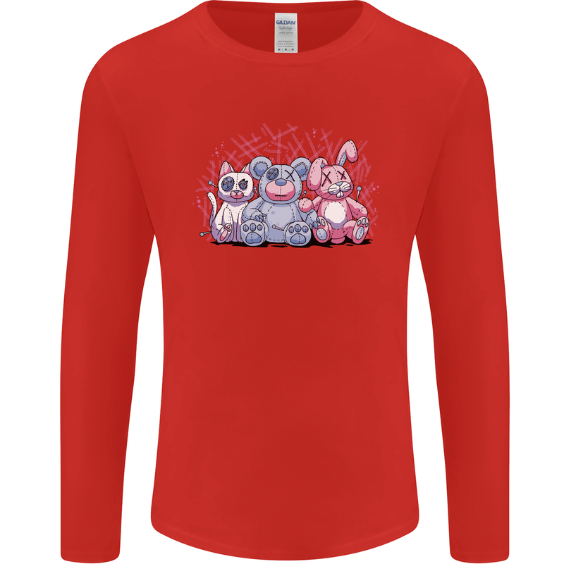 Zombie Cat Rabbit Bear Halloween Gothic Mens Long Sleeve T-Shirt Red