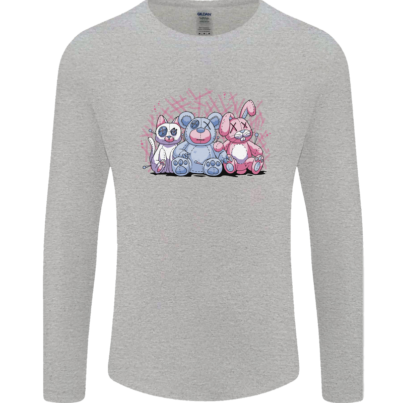 Zombie Cat Rabbit Bear Halloween Gothic Mens Long Sleeve T-Shirt Sports Grey