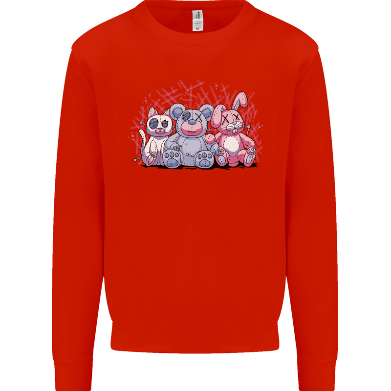 Zombie Cat Rabbit Bear Halloween Gothic Mens Sweatshirt Jumper Bright Red