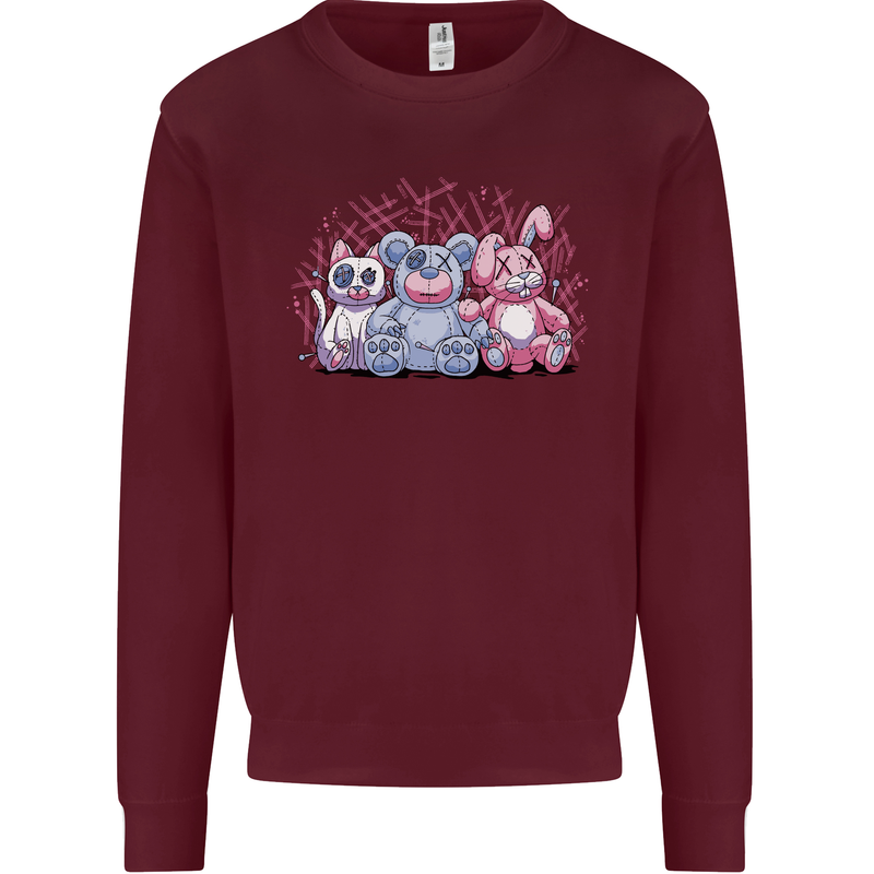 Zombie Cat Rabbit Bear Halloween Gothic Mens Sweatshirt Jumper Maroon