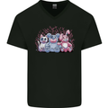 Zombie Cat Rabbit Bear Halloween Gothic Mens V-Neck Cotton T-Shirt Black