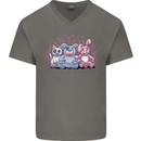 Zombie Cat Rabbit Bear Halloween Gothic Mens V-Neck Cotton T-Shirt Charcoal