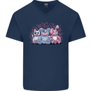 Zombie Cat Rabbit Bear Halloween Gothic Mens V-Neck Cotton T-Shirt Navy Blue