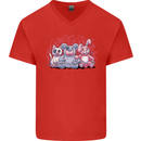 Zombie Cat Rabbit Bear Halloween Gothic Mens V-Neck Cotton T-Shirt Red