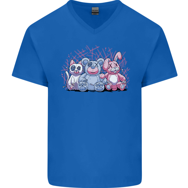 Zombie Cat Rabbit Bear Halloween Gothic Mens V-Neck Cotton T-Shirt Royal Blue