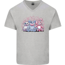 Zombie Cat Rabbit Bear Halloween Gothic Mens V-Neck Cotton T-Shirt Sports Grey