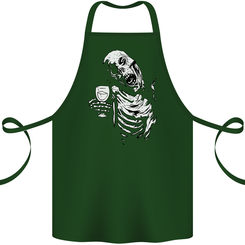 Zombie Cheer Skull Halloween Alcohol Beer Cotton Apron 100% Organic Forest Green