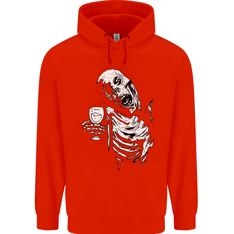 Zombie Cheer Skull Halloween Alcohol Beer Mens 80% Cotton Hoodie Bright Red