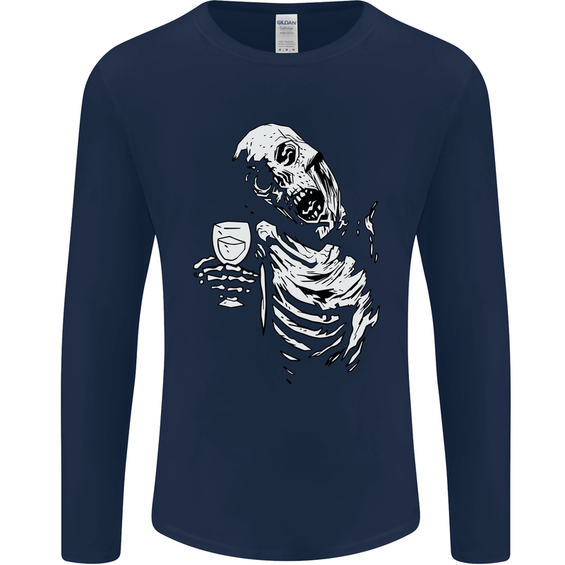 Zombie Cheer Skull Halloween Alcohol Beer Mens Long Sleeve T-Shirt Navy Blue