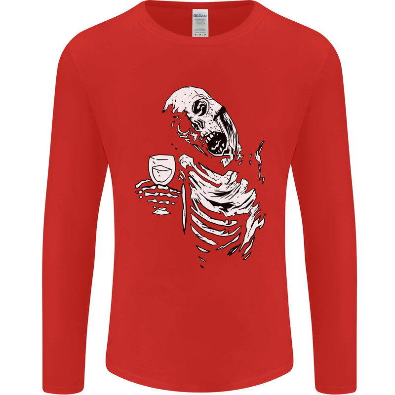 Zombie Cheer Skull Halloween Alcohol Beer Mens Long Sleeve T-Shirt Red