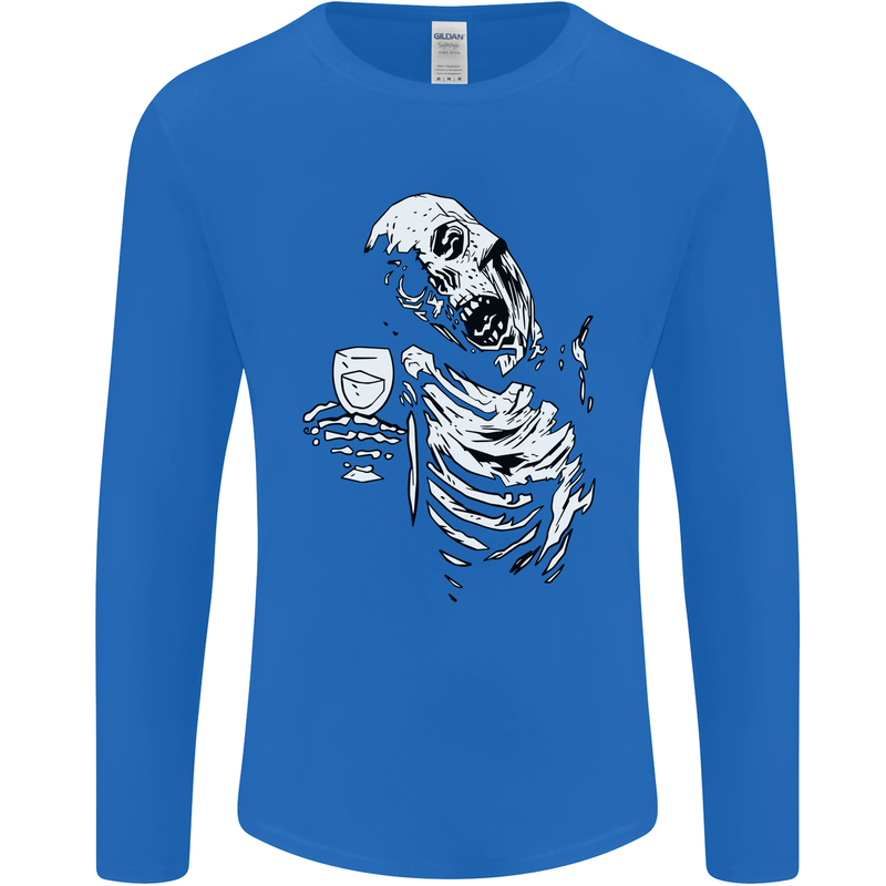 Zombie Cheer Skull Halloween Alcohol Beer Mens Long Sleeve T-Shirt Royal Blue