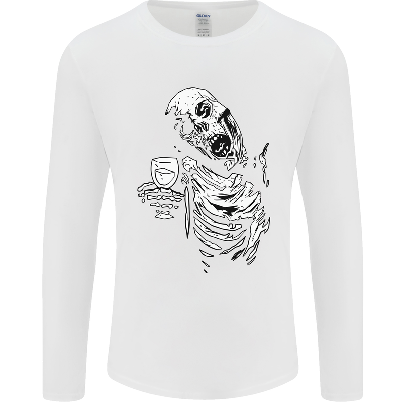 Zombie Cheer Skull Halloween Alcohol Beer Mens Long Sleeve T-Shirt White