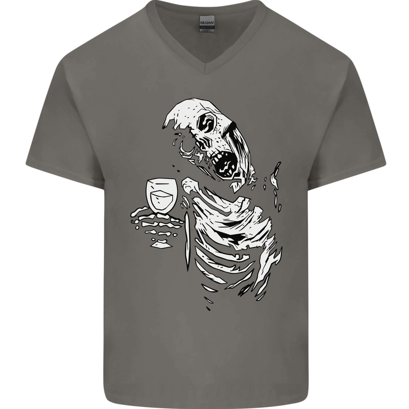 Zombie Cheer Skull Halloween Alcohol Beer Mens V-Neck Cotton T-Shirt Charcoal