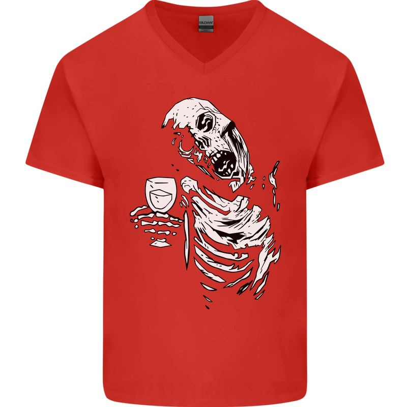 Zombie Cheer Skull Halloween Alcohol Beer Mens V-Neck Cotton T-Shirt Red