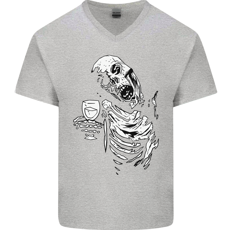 Zombie Cheer Skull Halloween Alcohol Beer Mens V-Neck Cotton T-Shirt Sports Grey