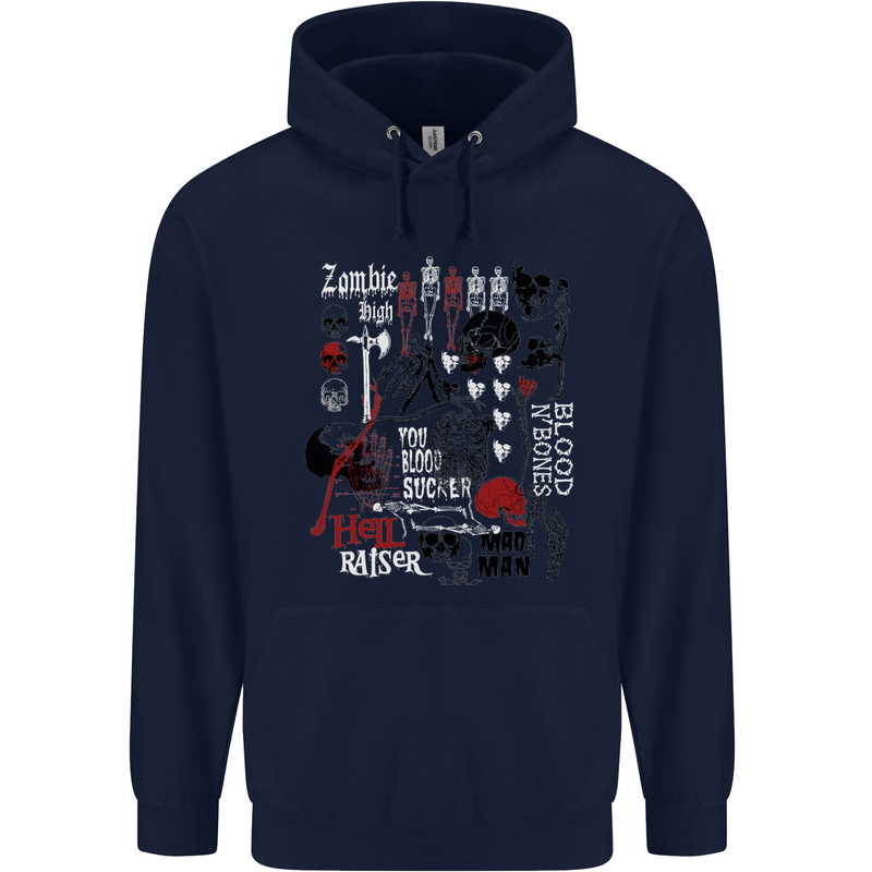 Zombie Halloween Vampire Dracular Skull Childrens Kids Hoodie Navy Blue
