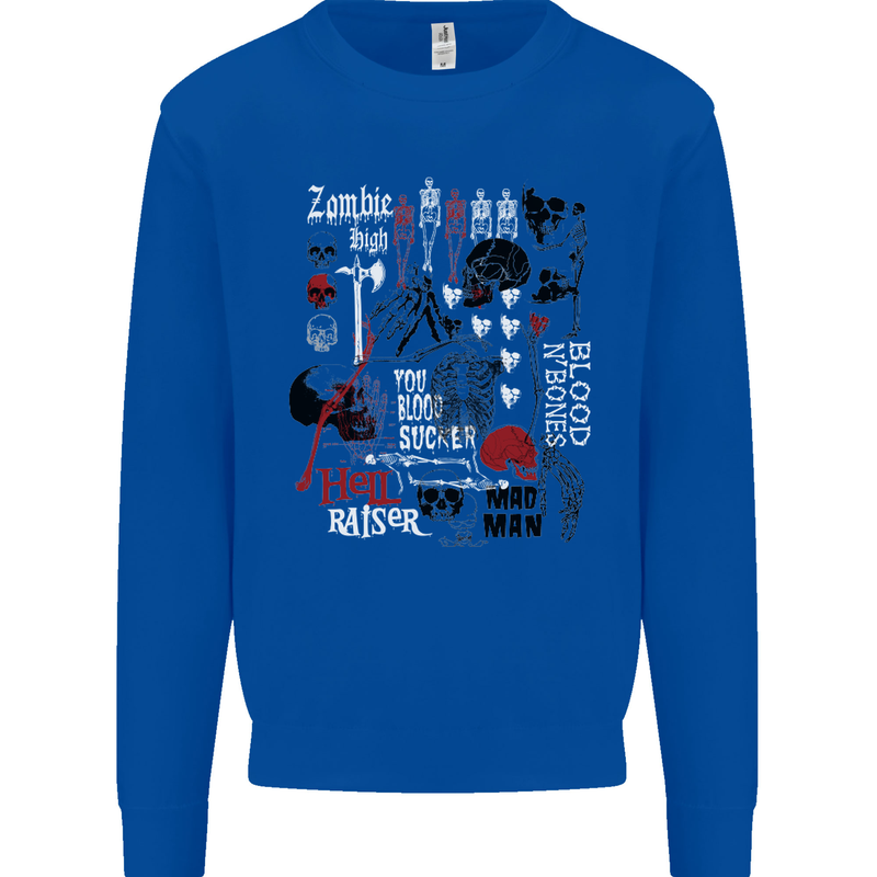 Zombie Halloween Vampire Dracular Skull Kids Sweatshirt Jumper Royal Blue