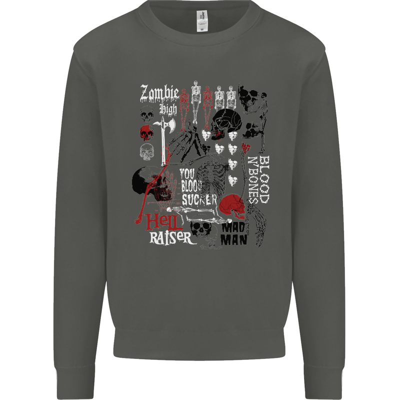 Zombie Halloween Vampire Dracular Skull Kids Sweatshirt Jumper Storm Grey