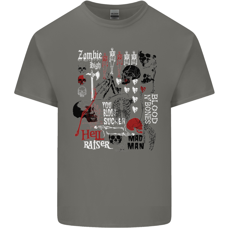 Zombie Halloween Vampire Dracular Skull Mens Cotton T-Shirt Tee Top Charcoal