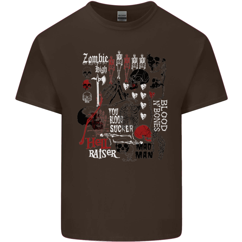 Zombie Halloween Vampire Dracular Skull Mens Cotton T-Shirt Tee Top Dark Chocolate