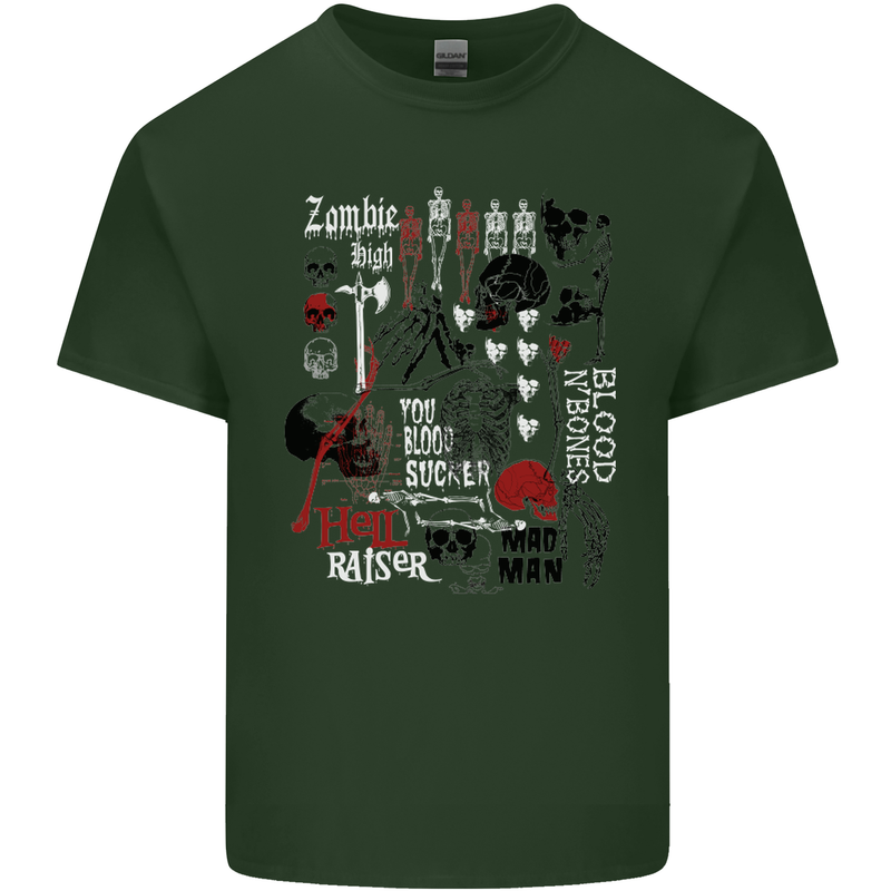 Zombie Halloween Vampire Dracular Skull Mens Cotton T-Shirt Tee Top Forest Green