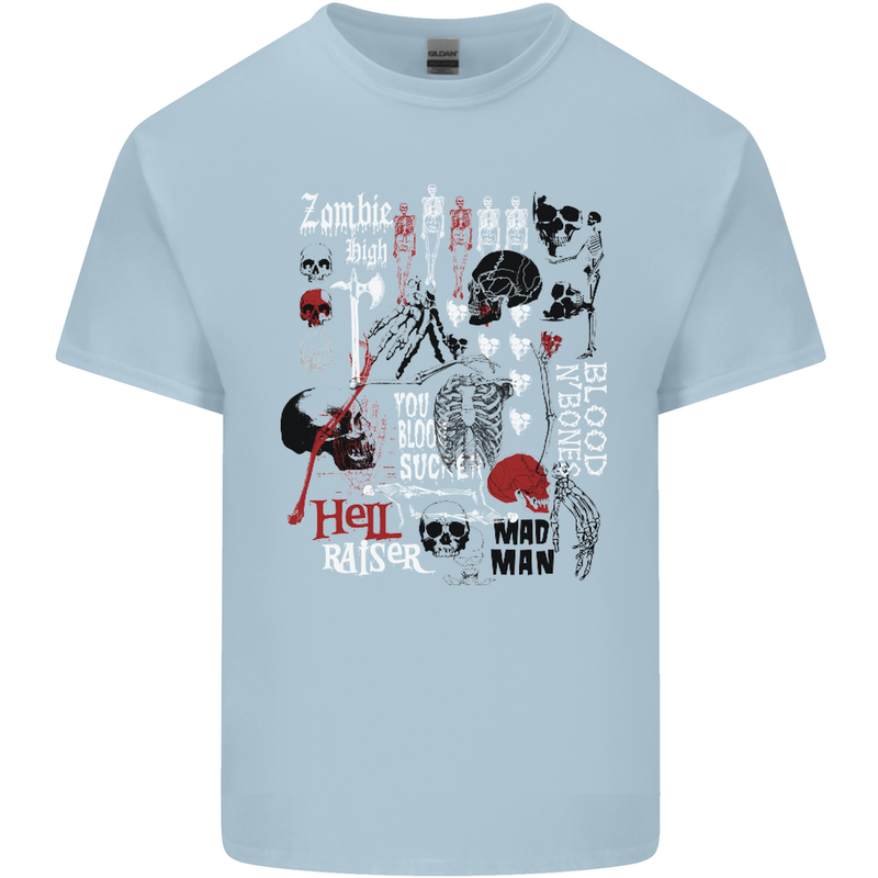 Zombie Halloween Vampire Dracular Skull Mens Cotton T-Shirt Tee Top Light Blue