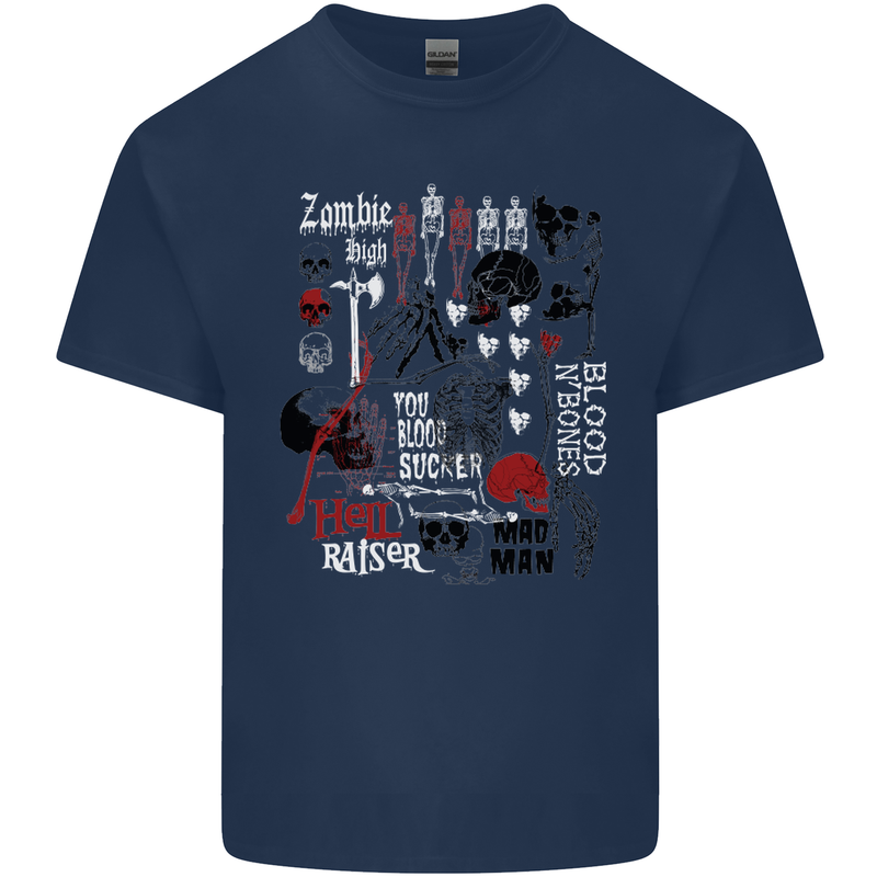 Zombie Halloween Vampire Dracular Skull Mens Cotton T-Shirt Tee Top Navy Blue