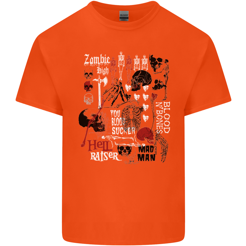 Zombie Halloween Vampire Dracular Skull Mens Cotton T-Shirt Tee Top Orange