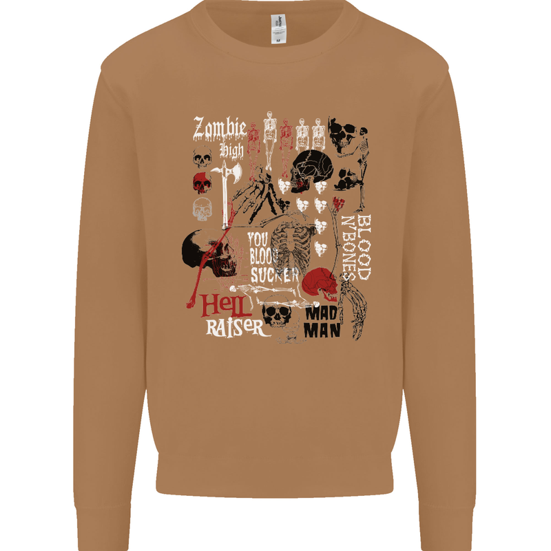 Zombie Halloween Vampire Dracular Skull Mens Sweatshirt Jumper Caramel Latte