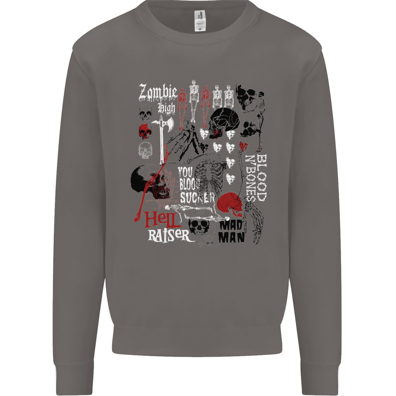 Zombie Halloween Vampire Dracular Skull Mens Sweatshirt Jumper Charcoal