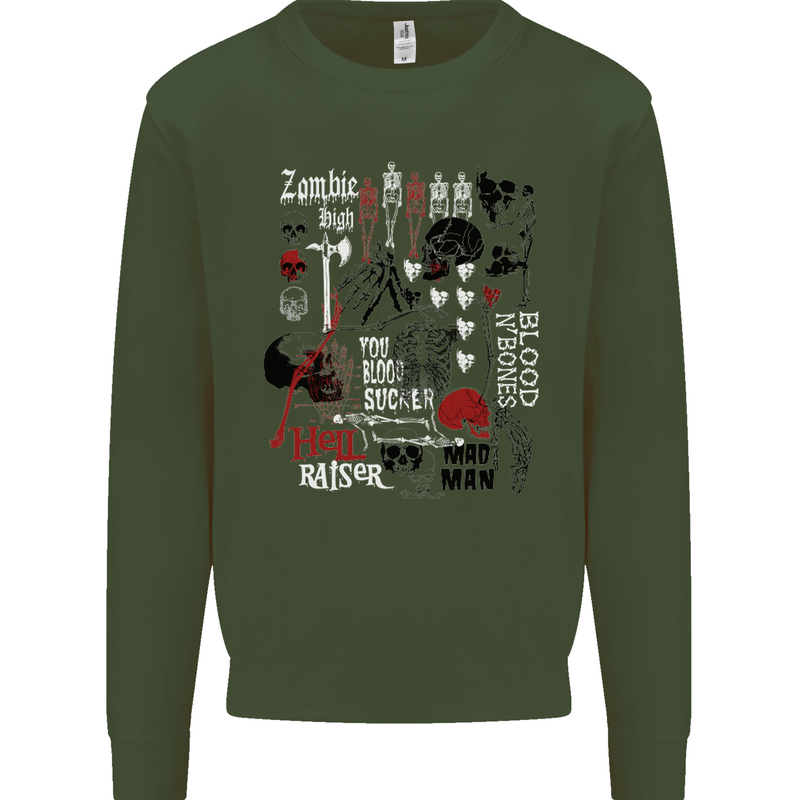 Zombie Halloween Vampire Dracular Skull Mens Sweatshirt Jumper Forest Green