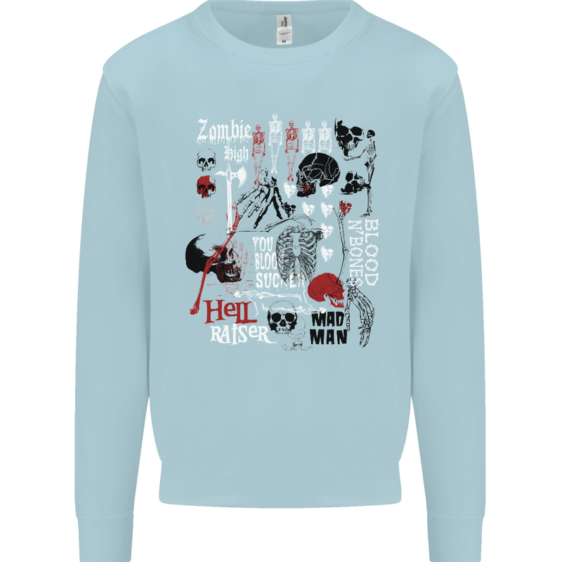 Zombie Halloween Vampire Dracular Skull Mens Sweatshirt Jumper Light Blue