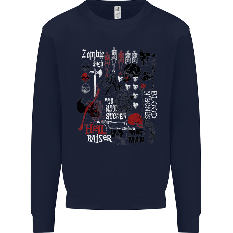 Zombie Halloween Vampire Dracular Skull Mens Sweatshirt Jumper Navy Blue