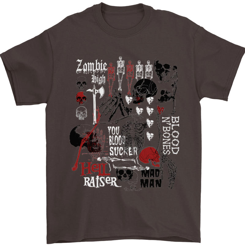 Zombie Halloween Vampire Dracular Skull Mens T-Shirt Cotton Gildan Dark Chocolate