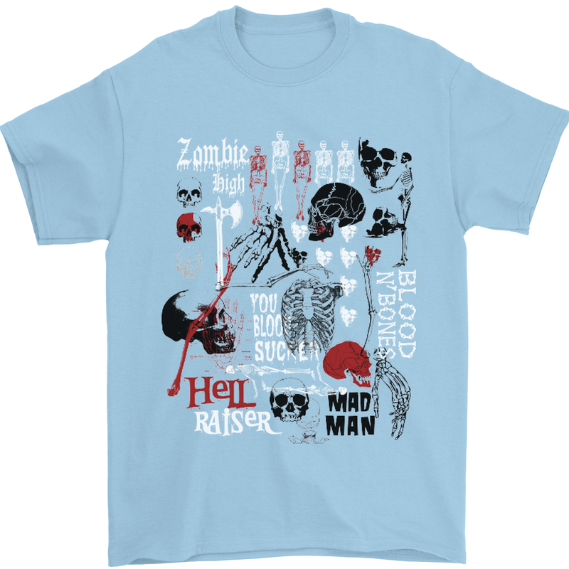 Zombie Halloween Vampire Dracular Skull Mens T-Shirt Cotton Gildan Light Blue