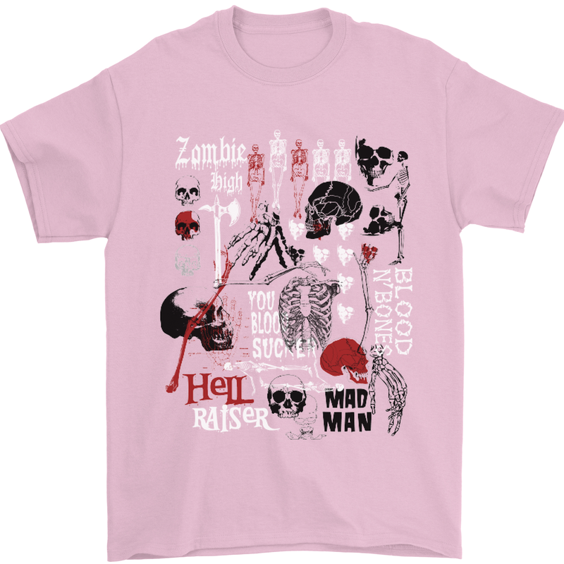 Zombie Halloween Vampire Dracular Skull Mens T-Shirt Cotton Gildan Light Pink