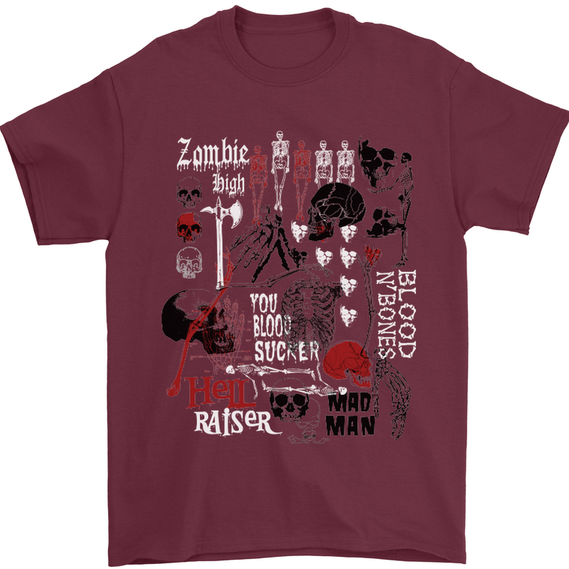 Zombie Halloween Vampire Dracular Skull Mens T-Shirt Cotton Gildan Maroon