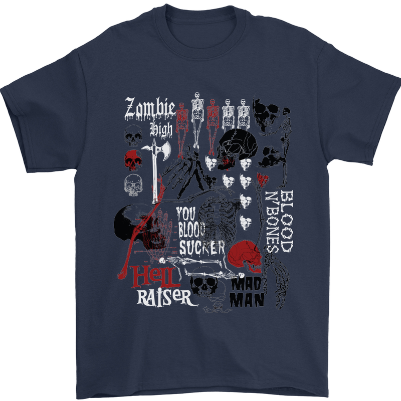 Zombie Halloween Vampire Dracular Skull Mens T-Shirt Cotton Gildan Navy Blue