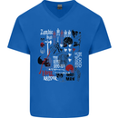 Zombie Halloween Vampire Dracular Skull Mens V-Neck Cotton T-Shirt Royal Blue