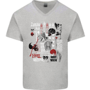 Zombie Halloween Vampire Dracular Skull Mens V-Neck Cotton T-Shirt Sports Grey