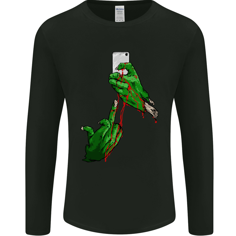 Zombie Selfie Funny Halloween Horror Mens Long Sleeve T-Shirt Black