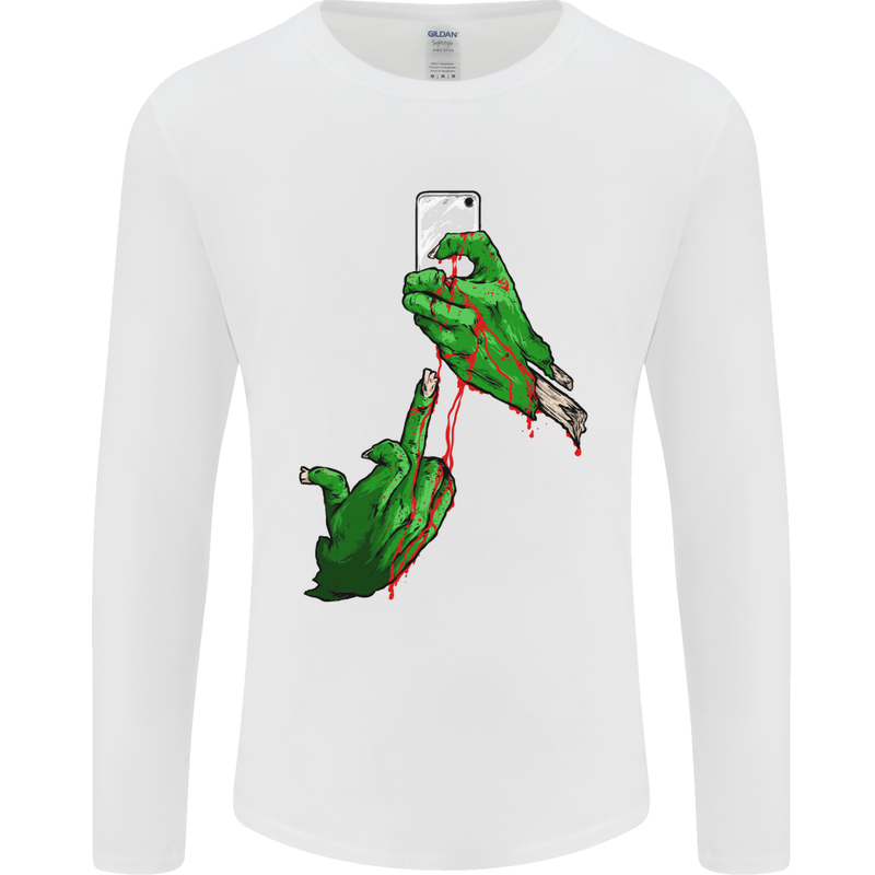 Zombie Selfie Funny Halloween Horror Mens Long Sleeve T-Shirt White