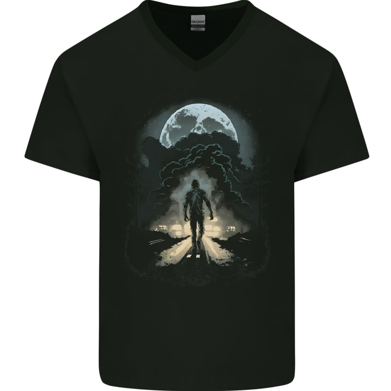 Zombie Street Halloween Mens V-Neck Cotton T-Shirt Black