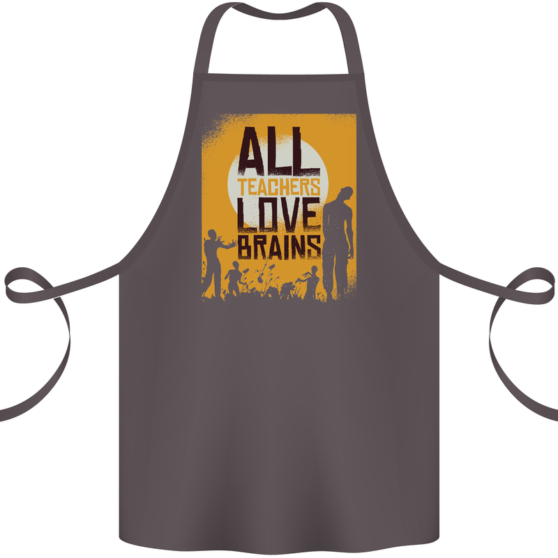Zombie Teacher Love Brains Halloween Funny Cotton Apron 100% Organic Dark Grey