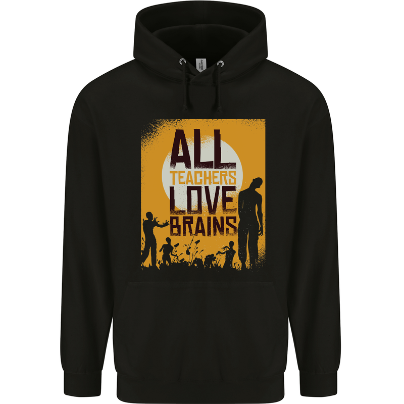 Zombie Teacher Love Brains Halloween Funny Mens 80% Cotton Hoodie Black