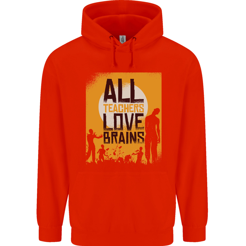 Zombie Teacher Love Brains Halloween Funny Mens 80% Cotton Hoodie Bright Red