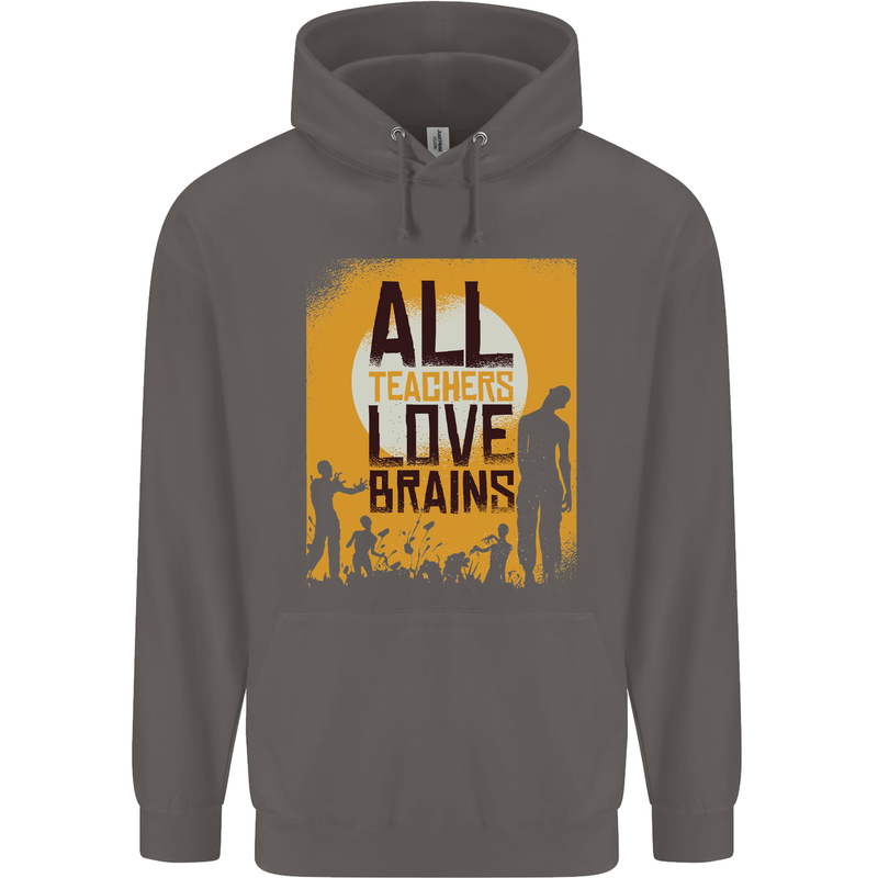 Zombie Teacher Love Brains Halloween Funny Mens 80% Cotton Hoodie Charcoal