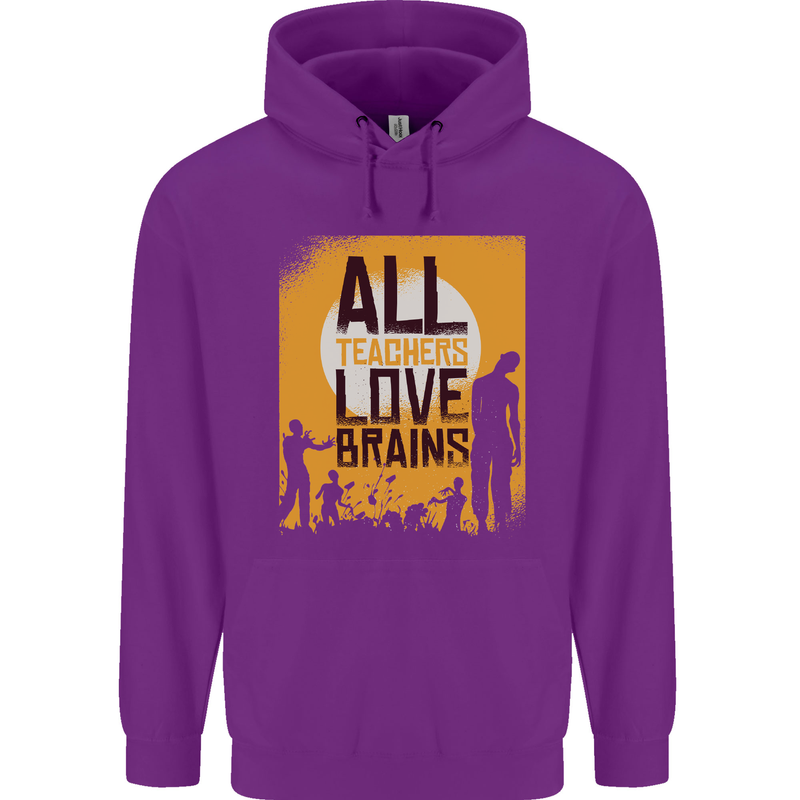 Zombie Teacher Love Brains Halloween Funny Mens 80% Cotton Hoodie Purple